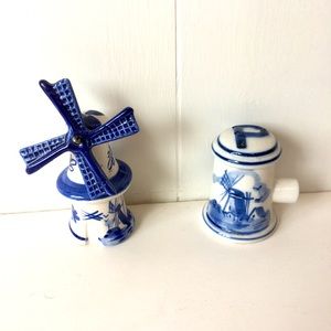 Vintage Delft Salt & Pepper Shakers Windmill Delft Blue OS Hand Painted